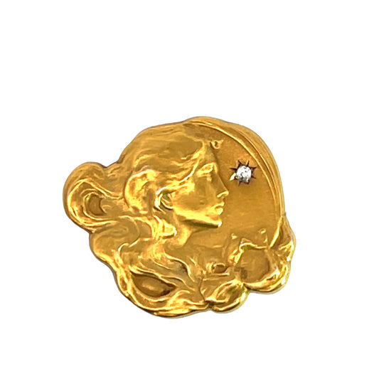 Art Noveau 18Ky gold, star set, old mine cut diamond pin/pendant
