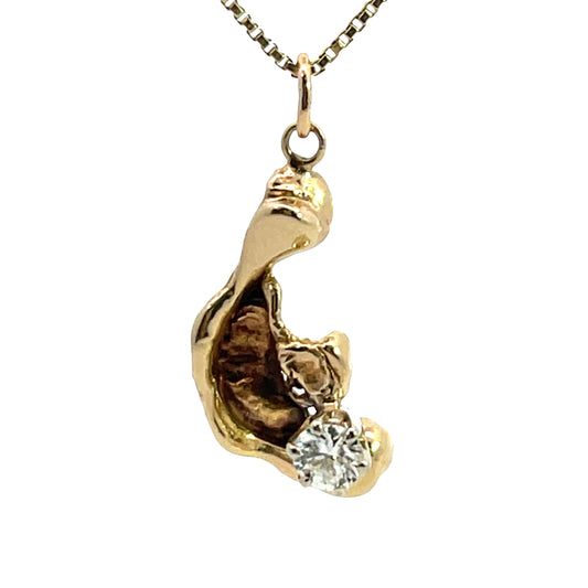 Brutalist 14KY gold and diamond pendant with chain