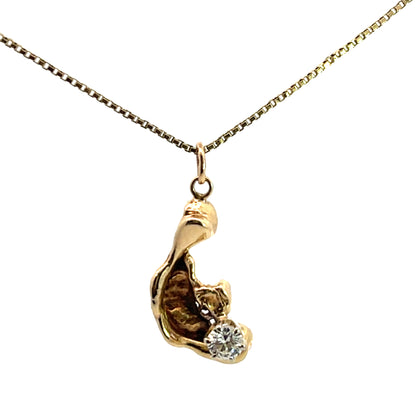 Brutalist 14KY gold and diamond pendant with chain
