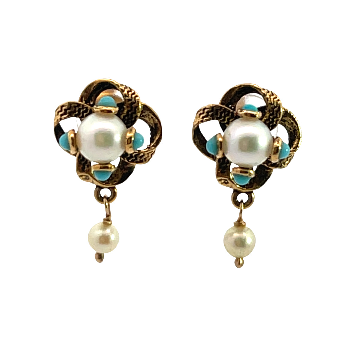Mid Century Modern Pearl and Turquoise post earring