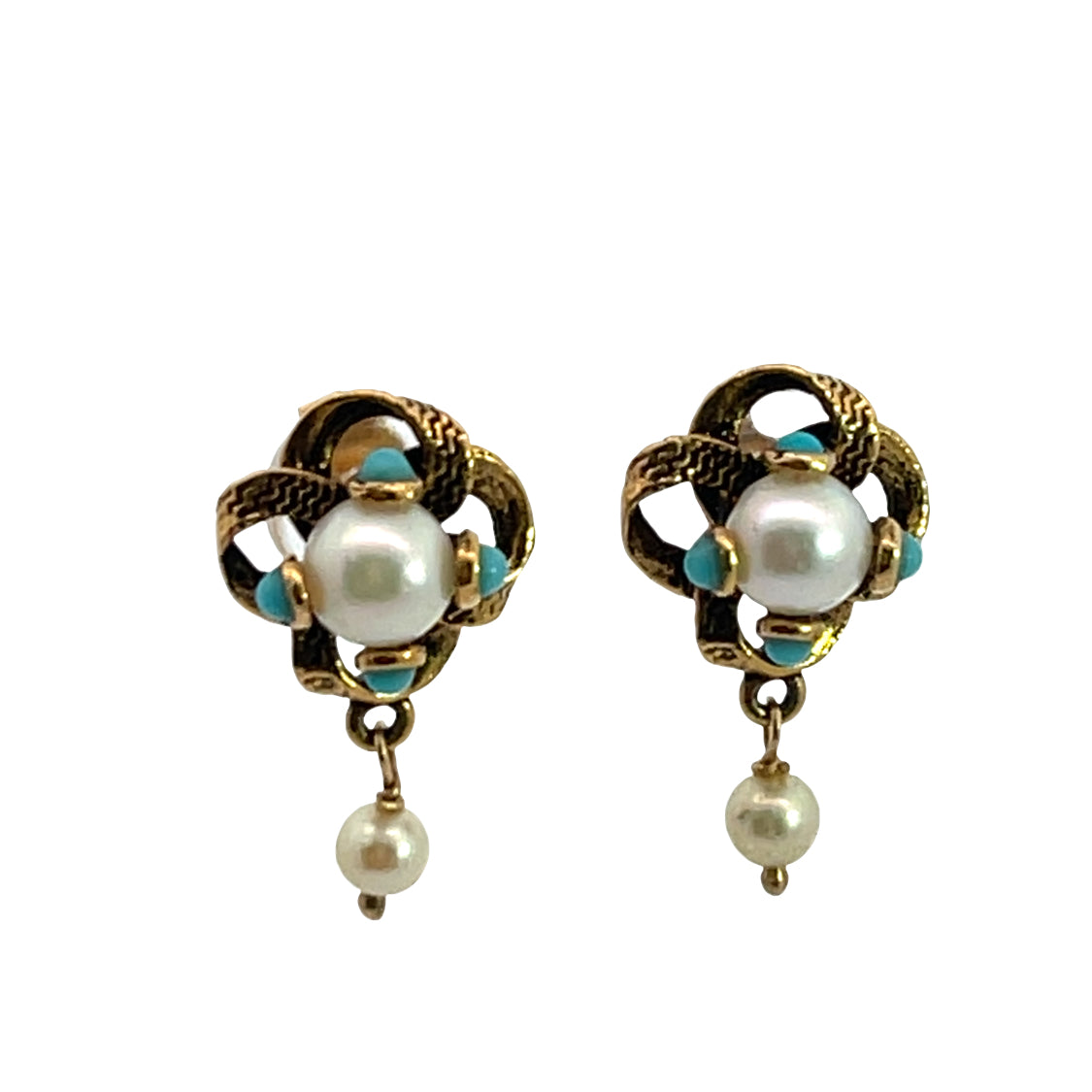 Mid Century Modern Pearl and Turquoise post earring