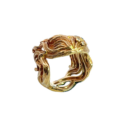 Modern 18KY gold, emerald and diamond Carrera y Carrera ring