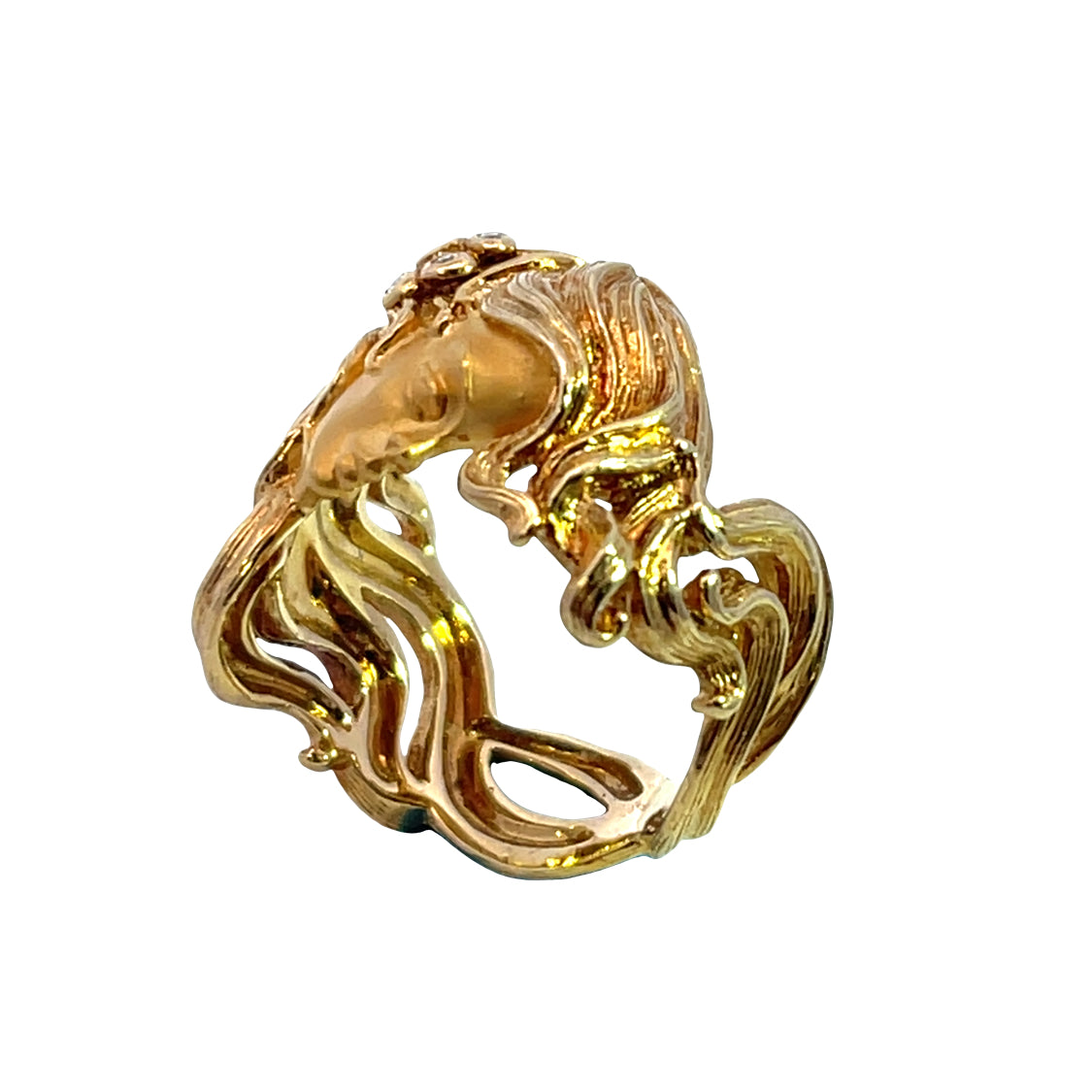 Modern 18KY gold, emerald and diamond Carrera y Carrera ring