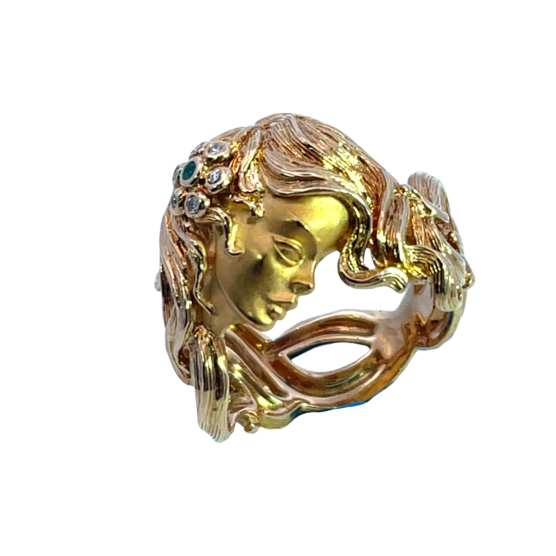 Modern 18KY gold, emerald and diamond Carrera y Carrera ring