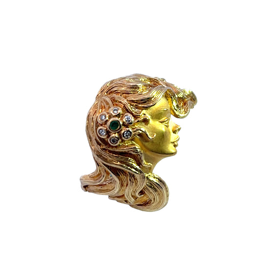 Modern 18KY gold, emerald and diamond Carrera y Carrera ring