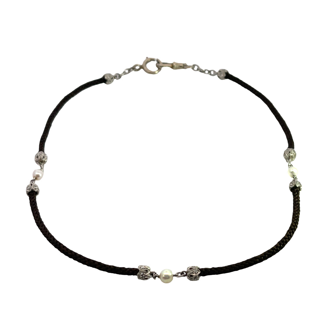 Victorian 18KW gold, diamond and natural pearl mourning jewelry watch chain