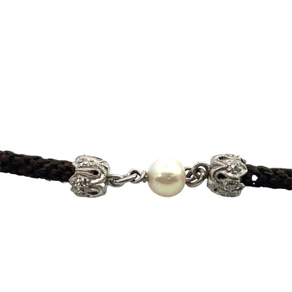 Victorian 18KW gold, diamond and natural pearl mourning jewelry watch chain