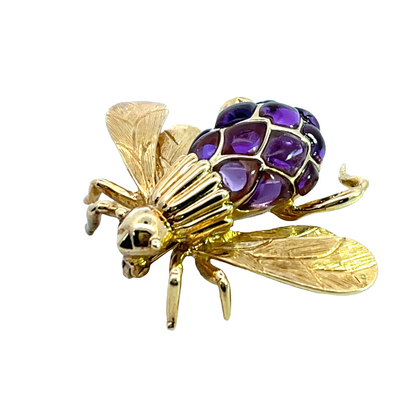 Mid-Century-Modern 18KY gold and amethyst bee pin