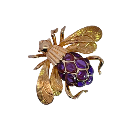 Mid-Century-Modern 18KY gold and amethyst bee pin