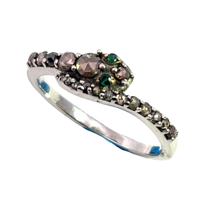 Victorian Sterling silver, green garnet and rose cut diamond snake ring
