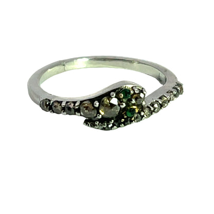 Victorian Sterling silver, green garnet and rose cut diamond snake ring