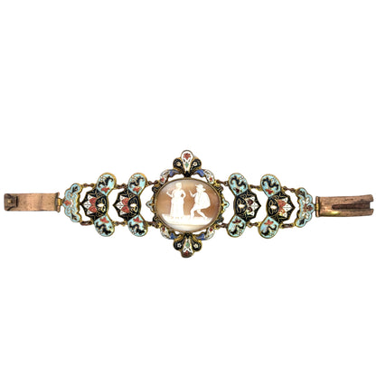 Georgian Brass and Enamel Swiss Cameo Bracelet