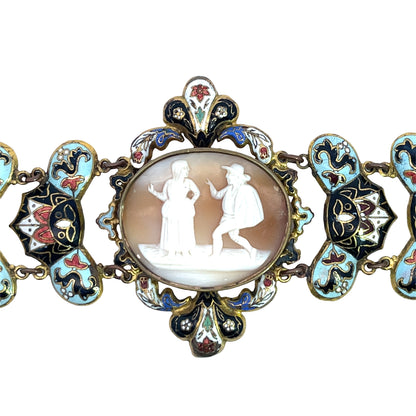 Georgian Brass and Enamel Swiss Cameo Bracelet