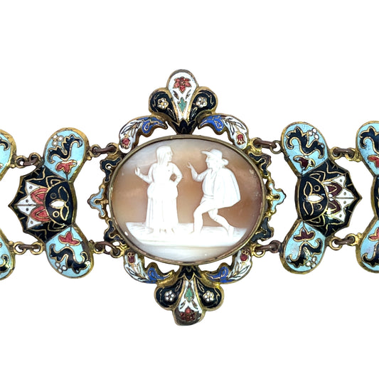 Georgian Brass and Enamel Swiss Cameo Bracelet