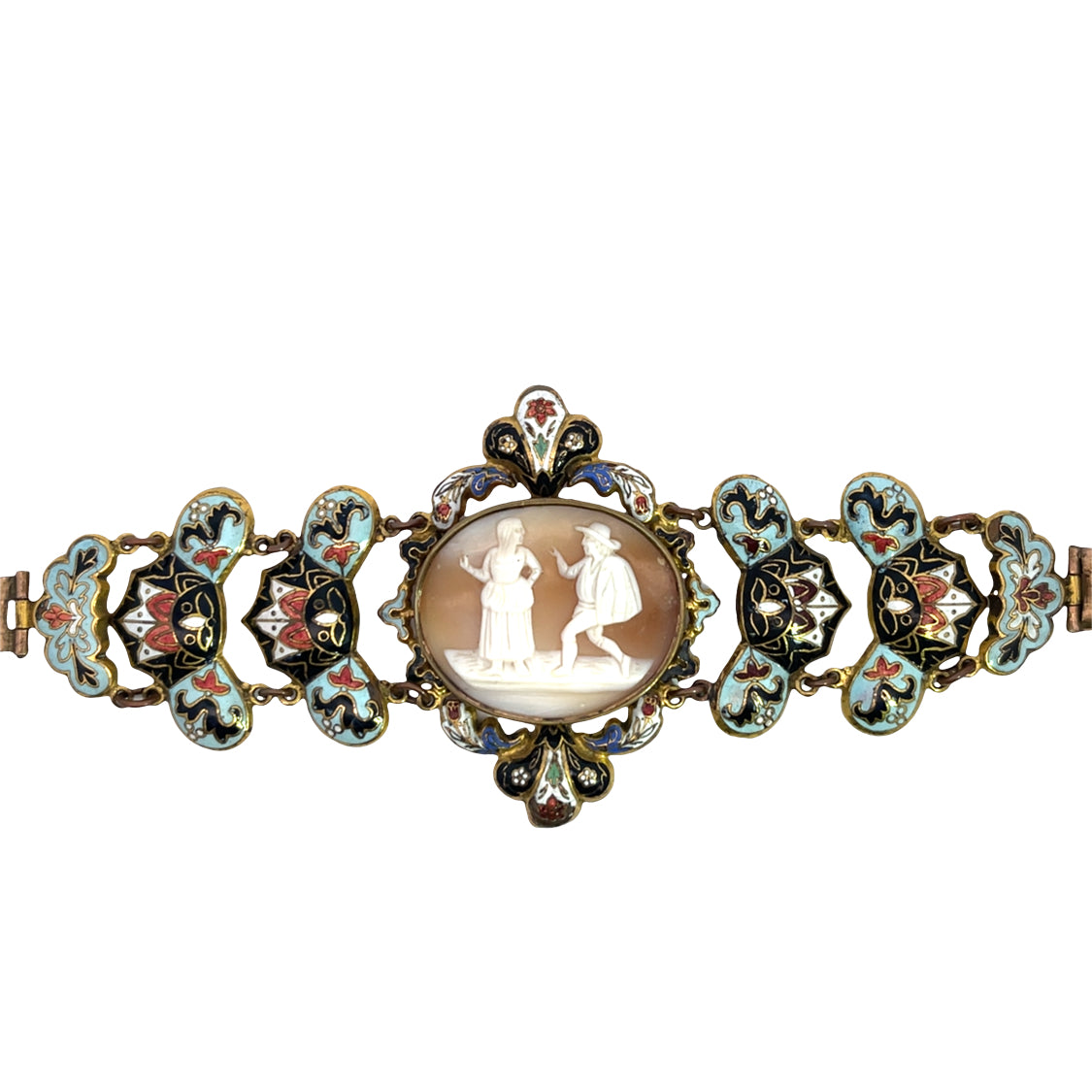 Georgian Brass and Enamel Swiss Cameo Bracelet