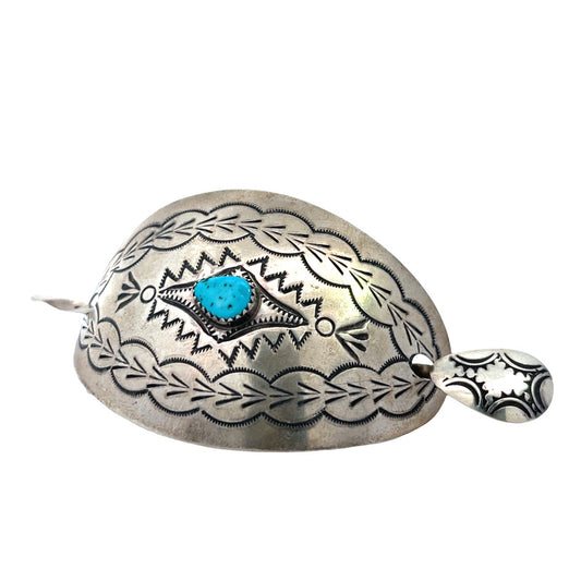 Native American Sterling Silver and Turquoise stamped hair pin
