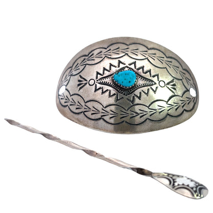 Native American Sterling Silver and Turquoise stamped hair pin