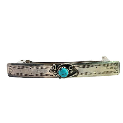 Native American Sterling Silver and turquoise spring clip barrette
