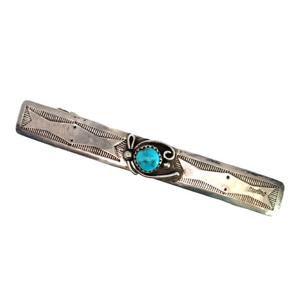 Native American Sterling Silver and turquoise spring clip barrette