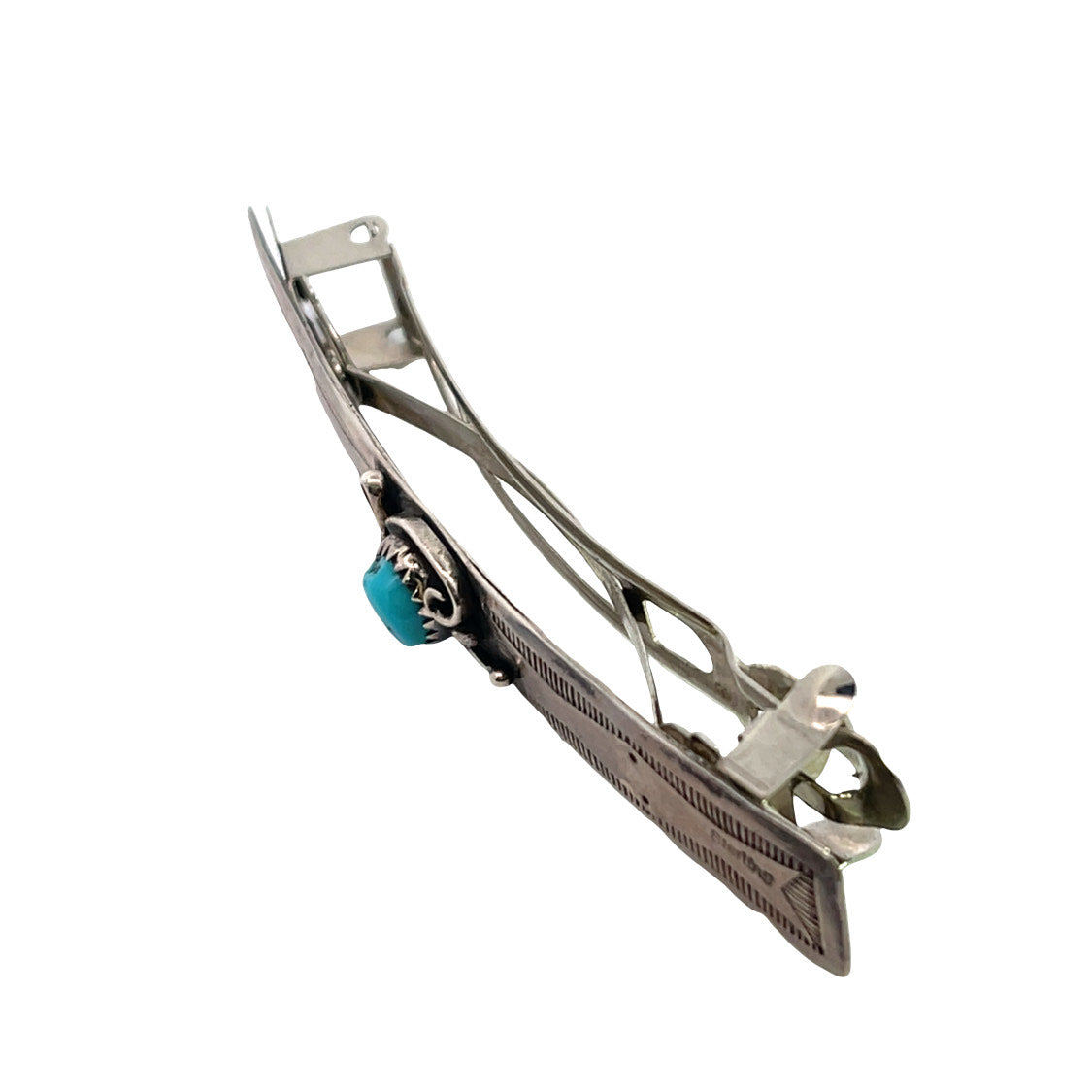 Native American Sterling Silver and turquoise spring clip barrette