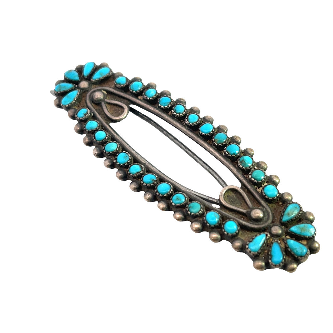 Native American Sterling Silver and petit pointe turquoise barrette