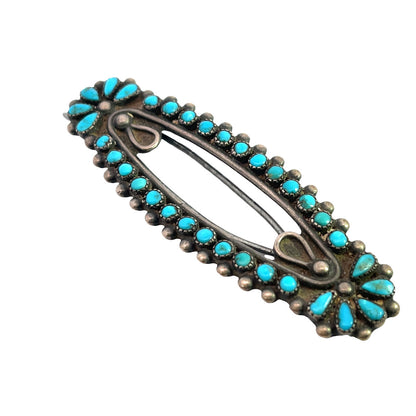 Native American Sterling Silver and petit pointe turquoise barrette