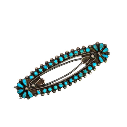 Native American Sterling Silver and petit pointe turquoise barrette