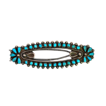 Native American Sterling Silver and petit pointe turquoise barrette