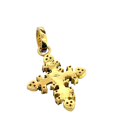 Modern Pendant with Byzantine Bronze cross, sterling silver, gold plating and natural diamond pendant
