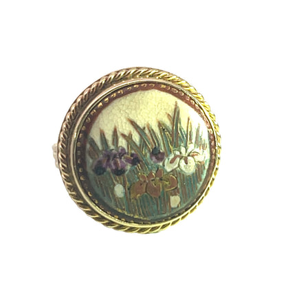 Vintage Japanese Satsuma porcelain set in a modern 14KY gold ring