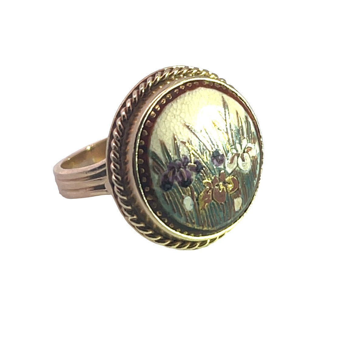 Vintage Japanese Satsuma porcelain set in a modern 14KY gold ring