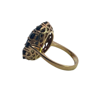 Victorian 18KY gold garnet halo ring