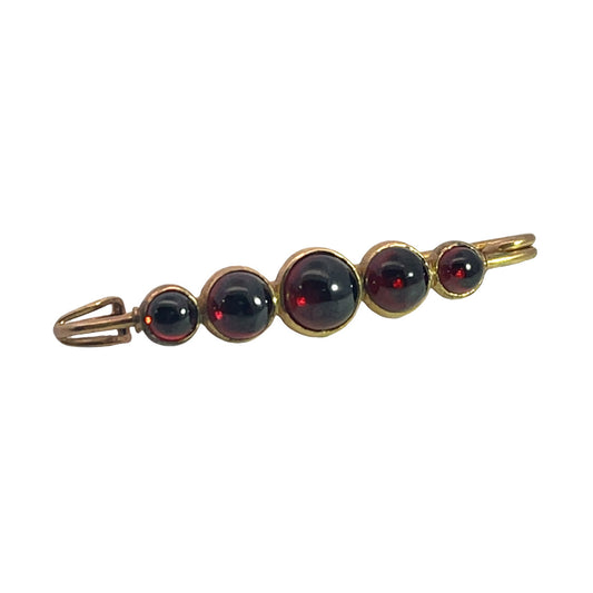 Victorian 10KY gold, and garnet cabochon collar pin