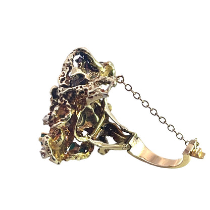 Brutalist 14KY gold, emerald and diamond ring