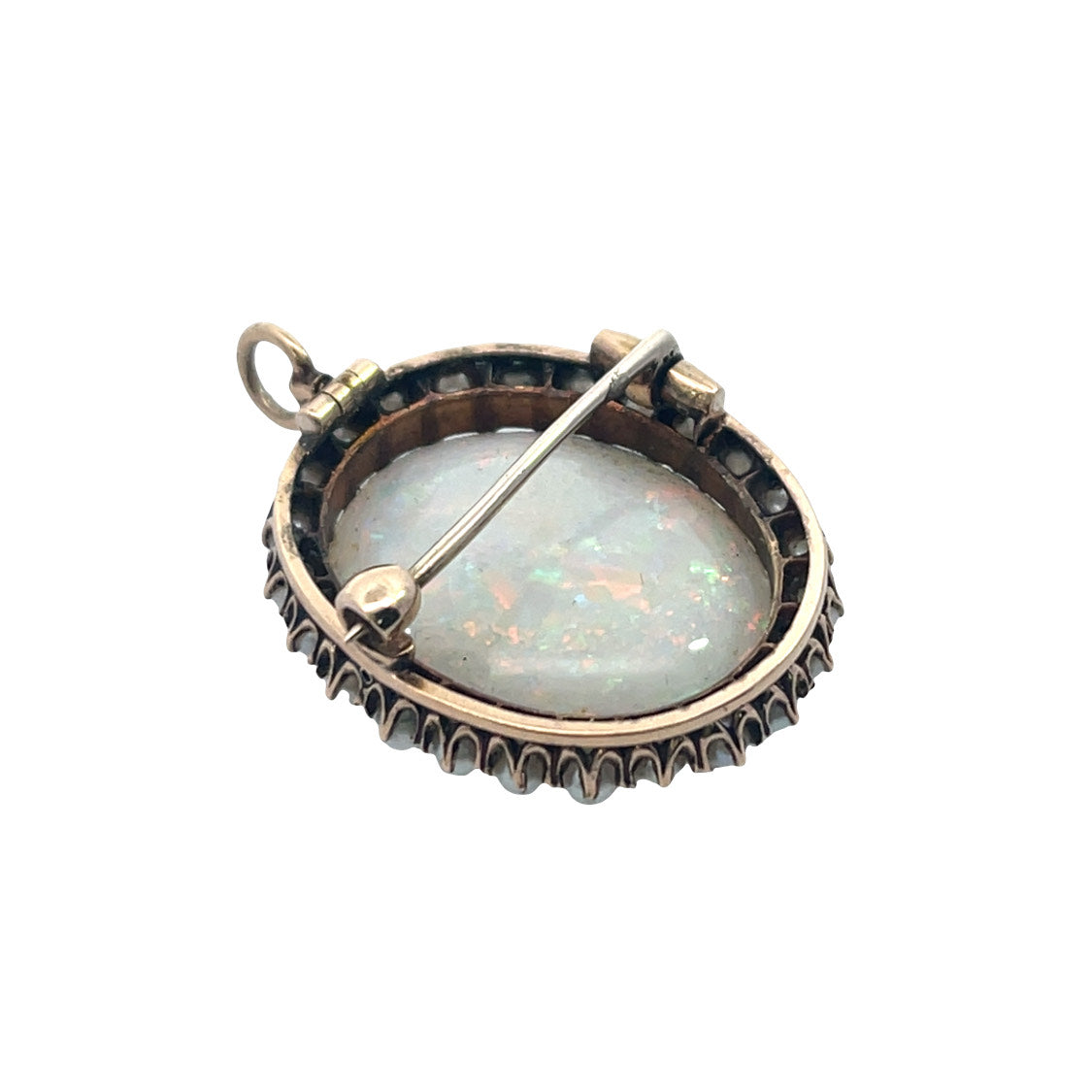 Victorian 14KY gold opal and seed pearl convertible pin/pendant