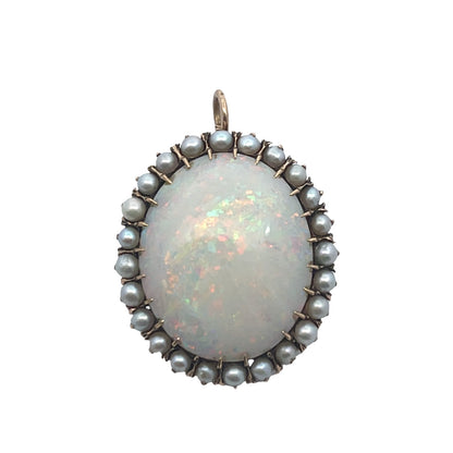 Victorian 14KY gold opal and seed pearl convertible pin/pendant
