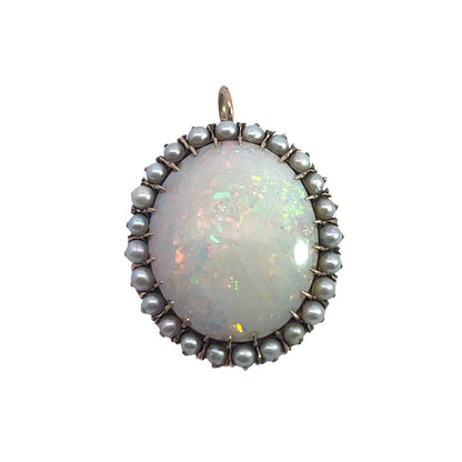Victorian 14KY gold opal and seed pearl convertible pin/pendant