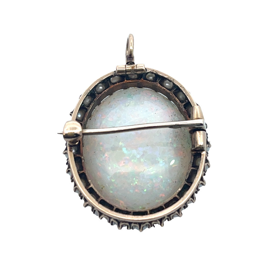 Victorian 14KY gold opal and seed pearl convertible pin/pendant