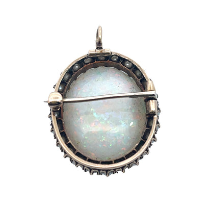 Victorian 14KY gold opal and seed pearl convertible pin/pendant