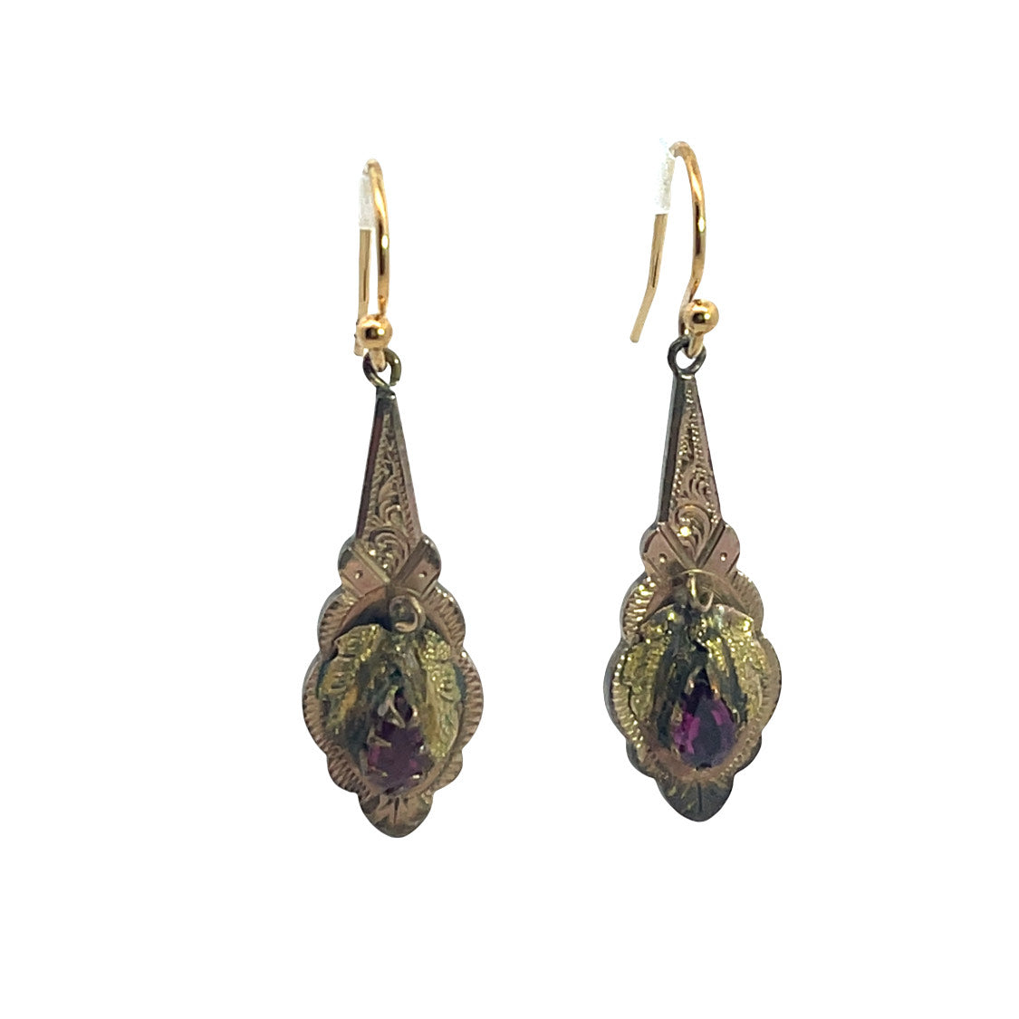 Victorian Gold Filled with garnet drop earrings