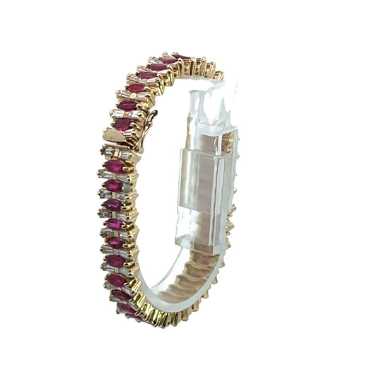 Modern 14KY gold, diamond and marquise ruby line bracelet