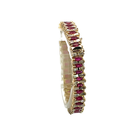 Modern 14KY gold, diamond and marquise ruby line bracelet