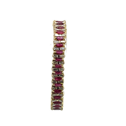 Modern 14KY gold, diamond and marquise ruby line bracelet