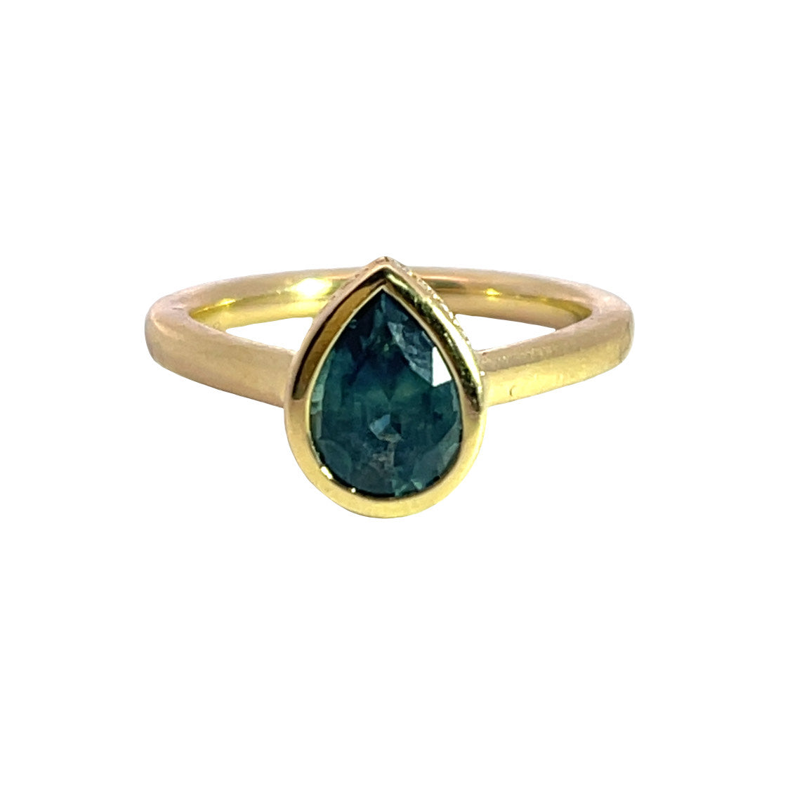 Modern 18KY gold and diamond, Montana sapphire ring