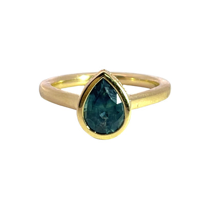 Modern 18KY gold and diamond, Montana sapphire ring