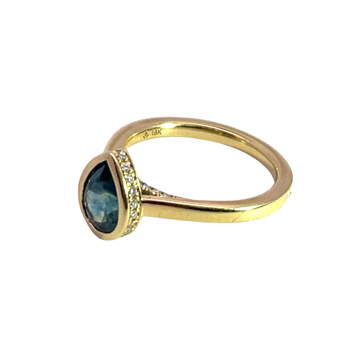 Modern 18KY gold and diamond, Montana sapphire ring