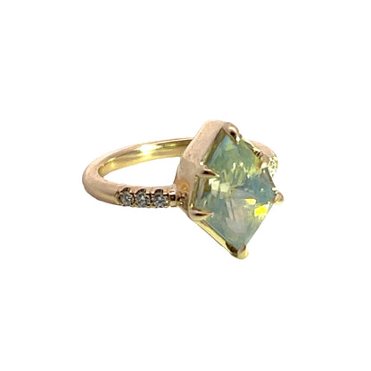 Modern 14KY gold Montana Sapphire and diamond ring