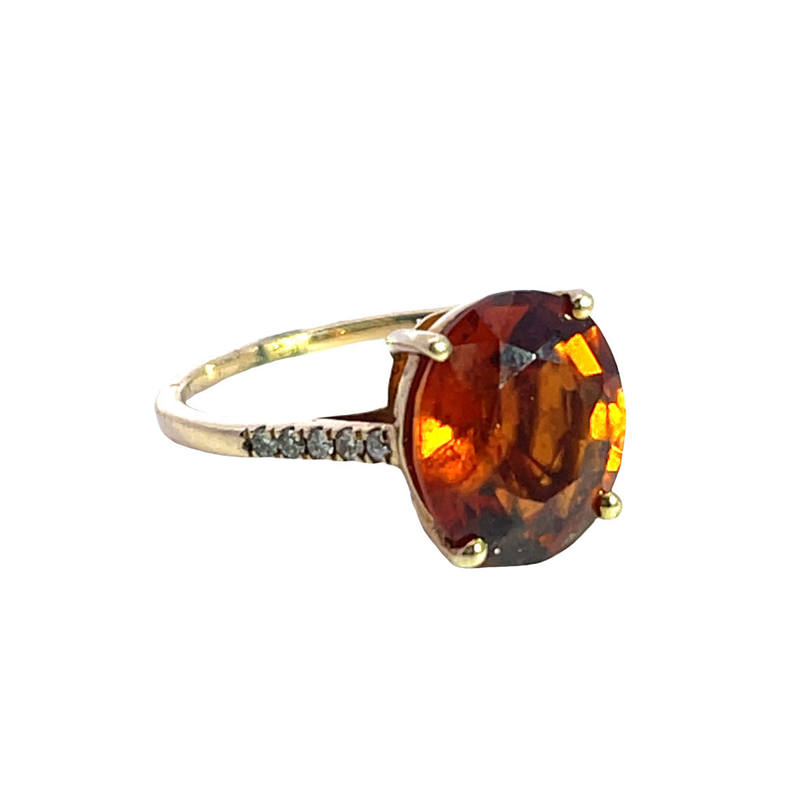 Modern 14KY gold, hessonite garnet and diamond ring