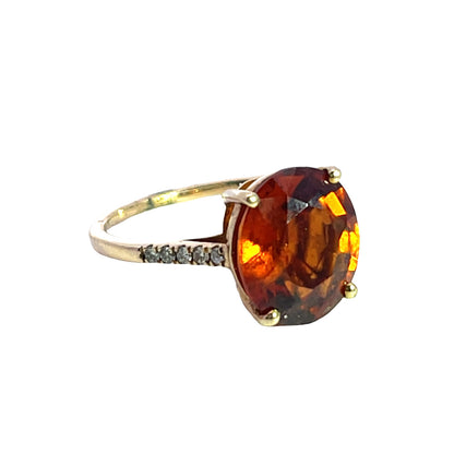 Modern 14KY gold, hessonite garnet and diamond ring