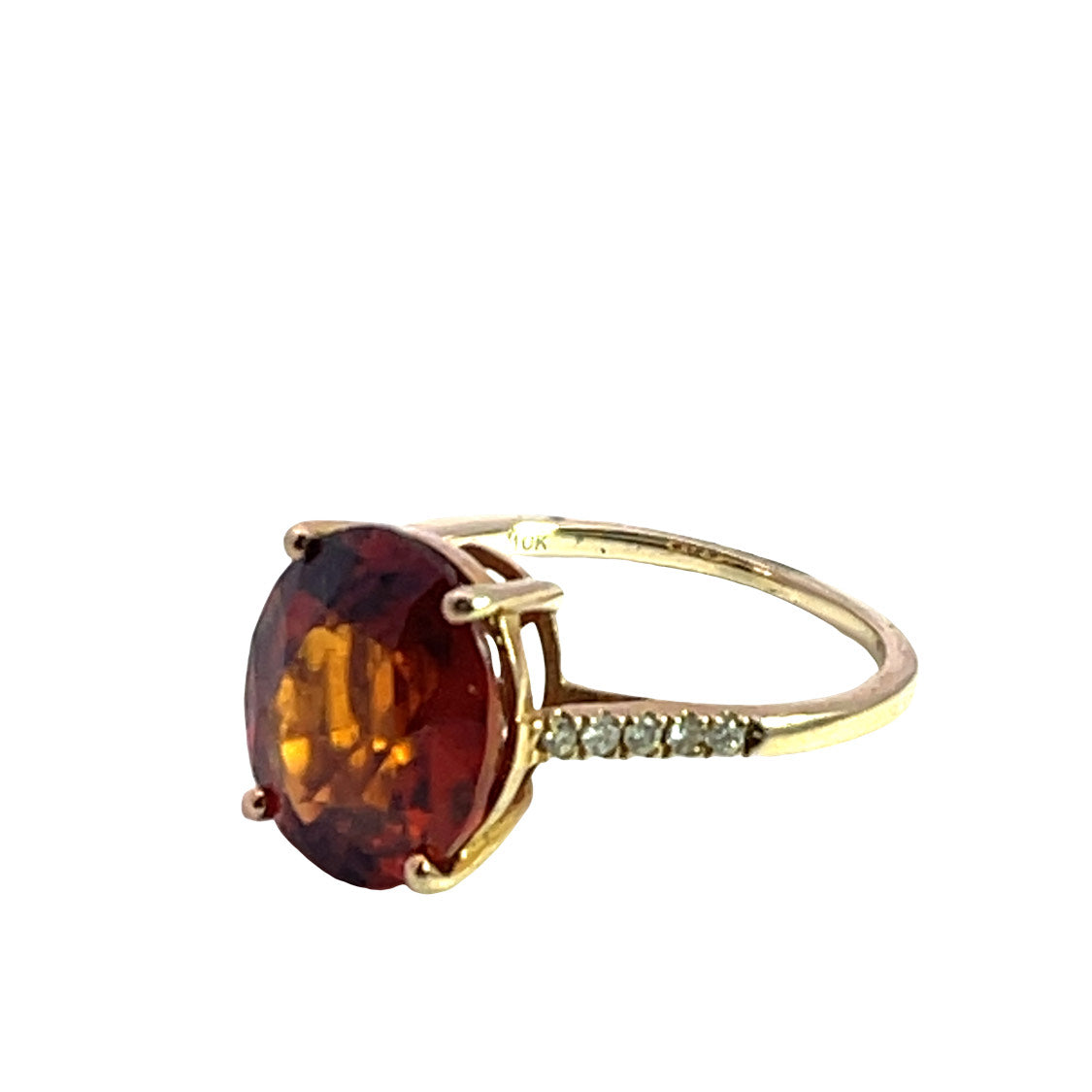 Modern 14KY gold, hessonite garnet and diamond ring